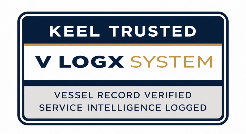 KEEL Trusted · V LOGX System · vessel record verified, service intelligence logged